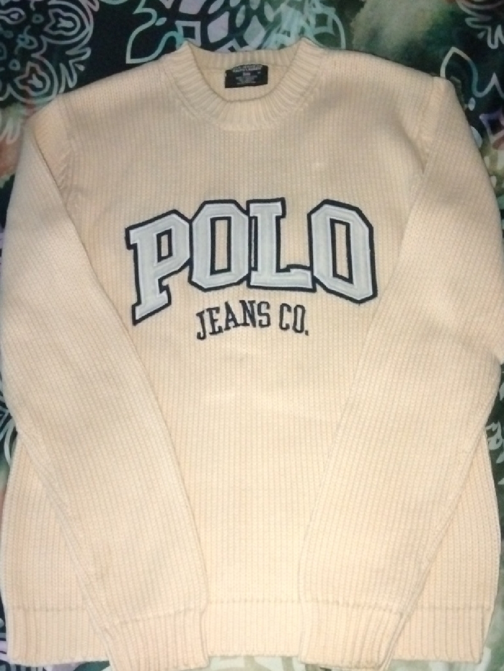 Polo by Ralph Lauren Cream Crewneck Sweater with POLO Jeans Co. Chest Logo